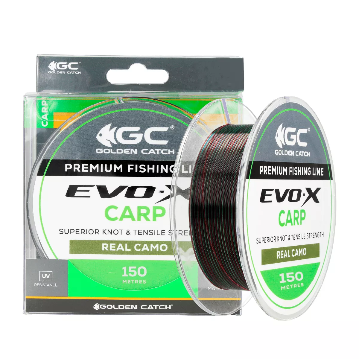 Monofilament crap GC EVO-X, 150 m, camouflaj autentic